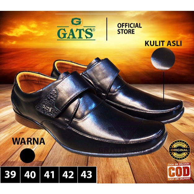Official GATS Sepatu Pantofel perekat velcro Kulit Asli glossy Formal Kerja Kantor Pria original