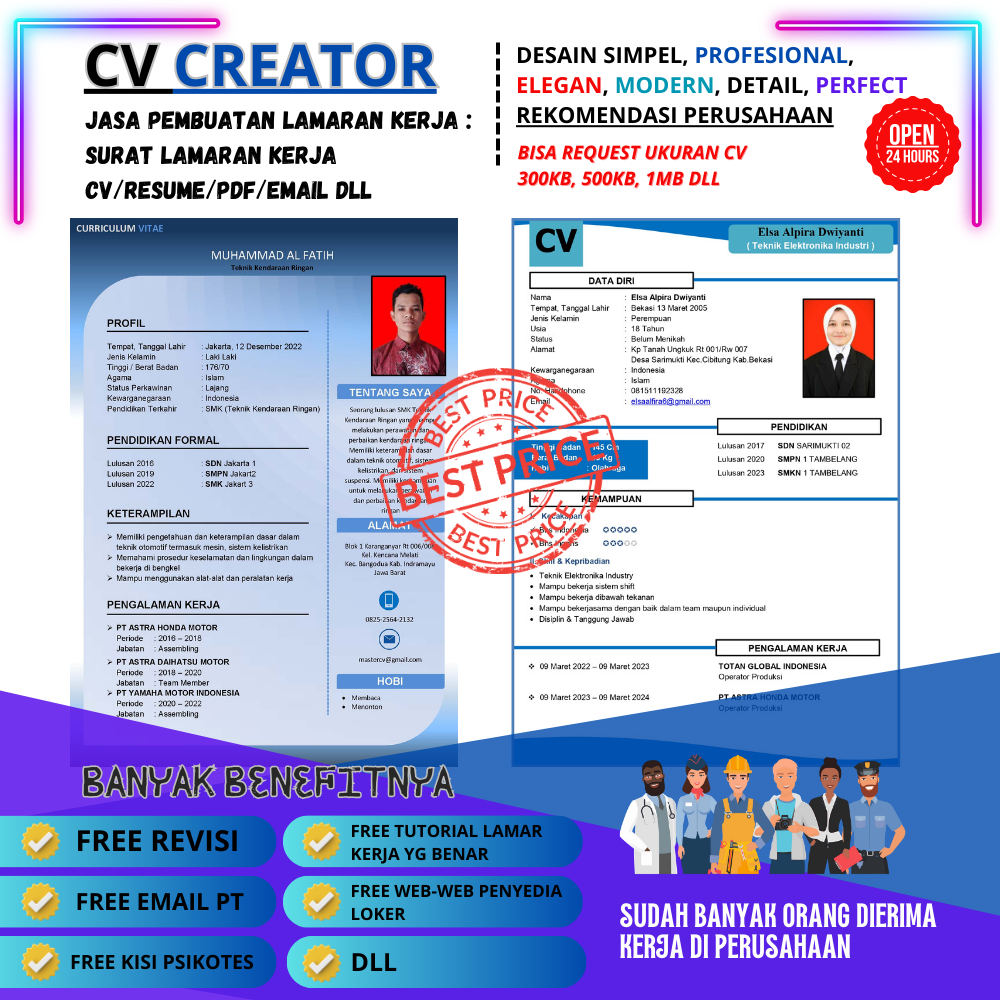 Jasa Pembuatan CV | Desain CV | Jasa CV | Surat Lamaran Kerja | Edit Foto | CV Kreatif | Rekomendasi