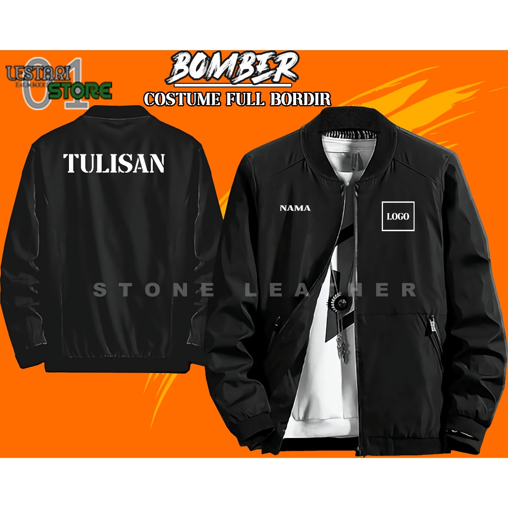 jaket bomber costume satuan full bordir - bahan taslan