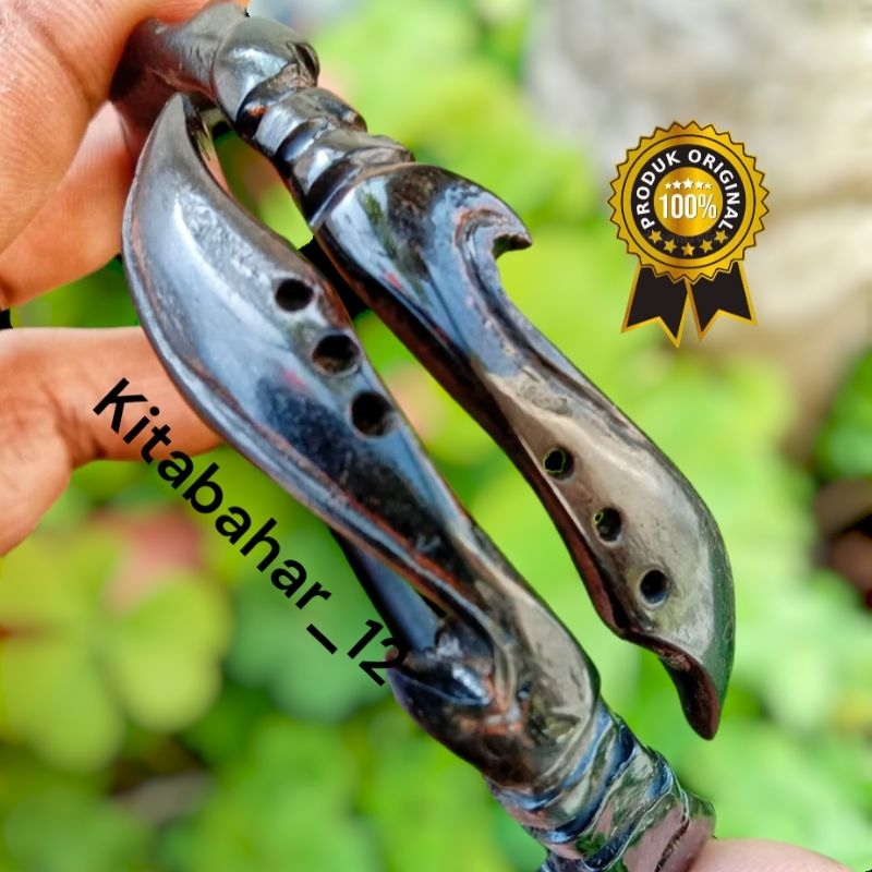 gelang akar Bahar hitam ukir kujang kembar original 100%