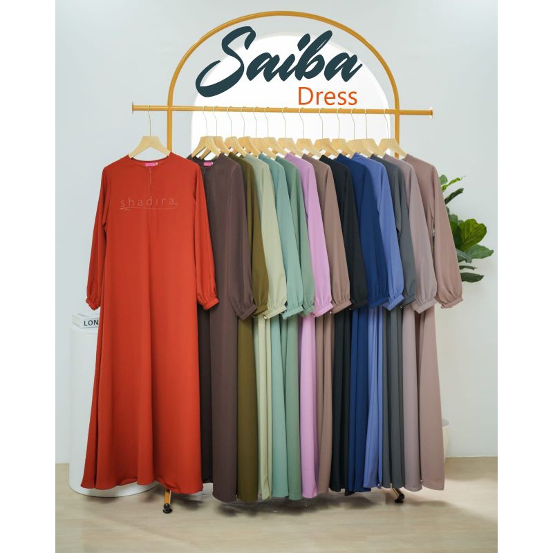 Saiba Dress ORI by Shadira, Gamis polos bahan wolfis Grade A
