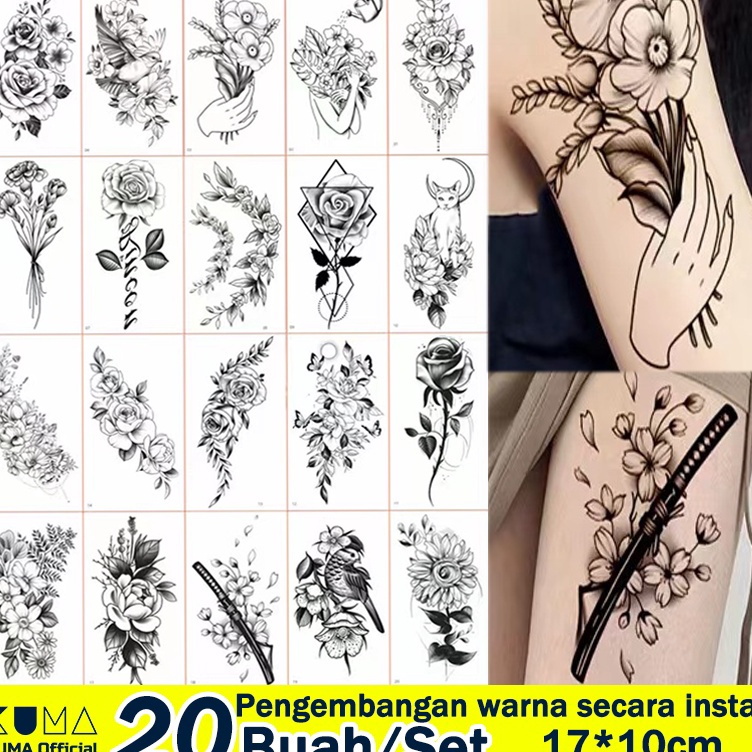 ART S75K 2Buahset Rose tattoo Stiker tato Tato temporary Tato halal Mesin tato full set termurah Tat