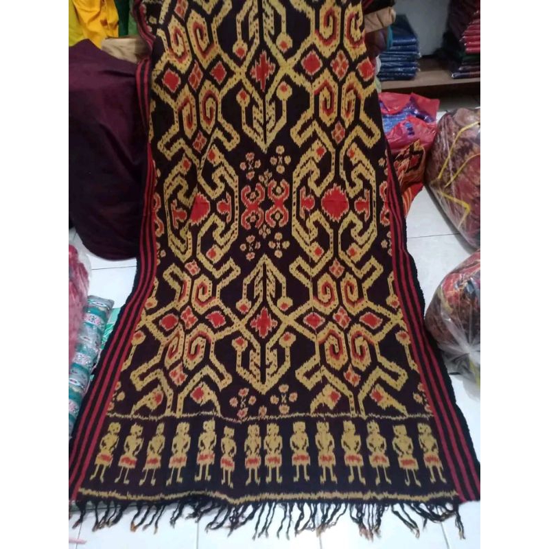 kain tenun blanket motif toraja warna hitam gold - kain etnik jepara toraja