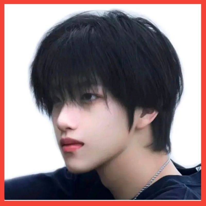 Wig Pria Korea Rambut Pendek Dengan Poni Panjang Rambut Palsu Pria Warna Hitam Model Cowok Korea Dai