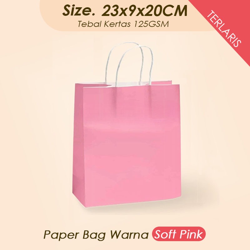 

(Pink) Paper Bag Jumbo Soft Pink 23x9x20 CM / Paper Bag Kado Packing Baju, Kemeja, Kaos, Kerudung dan Celana / Papper Bag Polos Warna Pink Packaging Online Shop