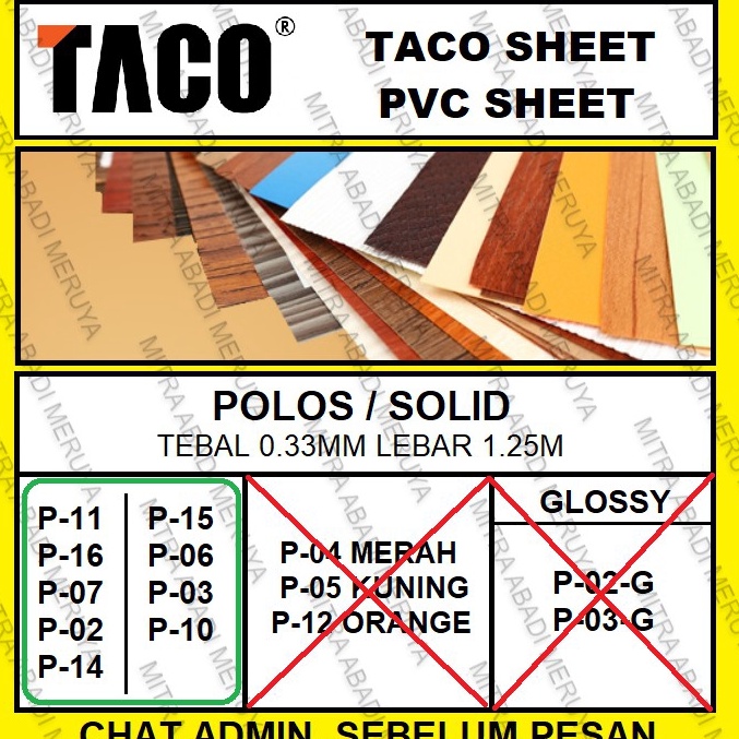 

Promo Populer Taco Sheet Polos Solid Standard PVC Sheet Deco Sheet