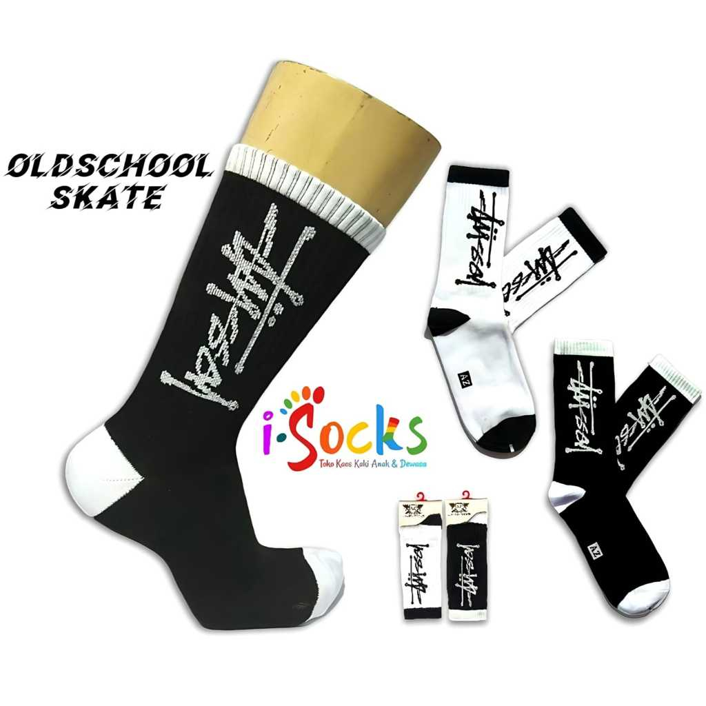 Kaos Kaki Oldschool Skate Premium / Kaos Kaki Oldschool Motif STUSSY - Label Gantungan - AZ Original