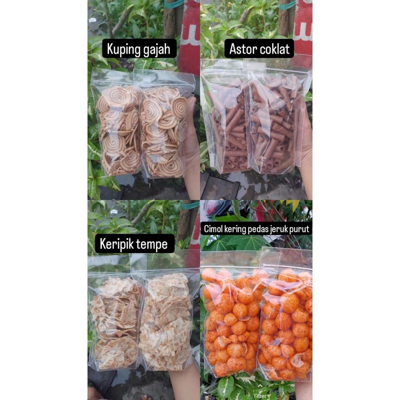 

Kuping Gajah, Astor, Kripik Tempe, Cimol Kering Pedas JP