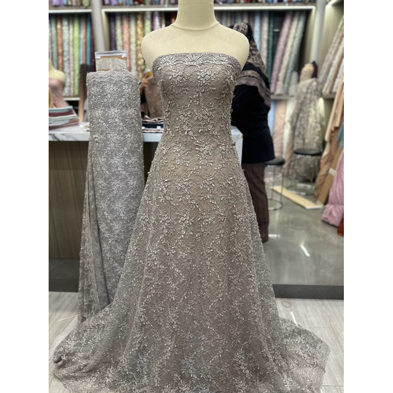 Bahan kain tile brokat brukat 3D spangle French / bahan kebaya / bahan tunik