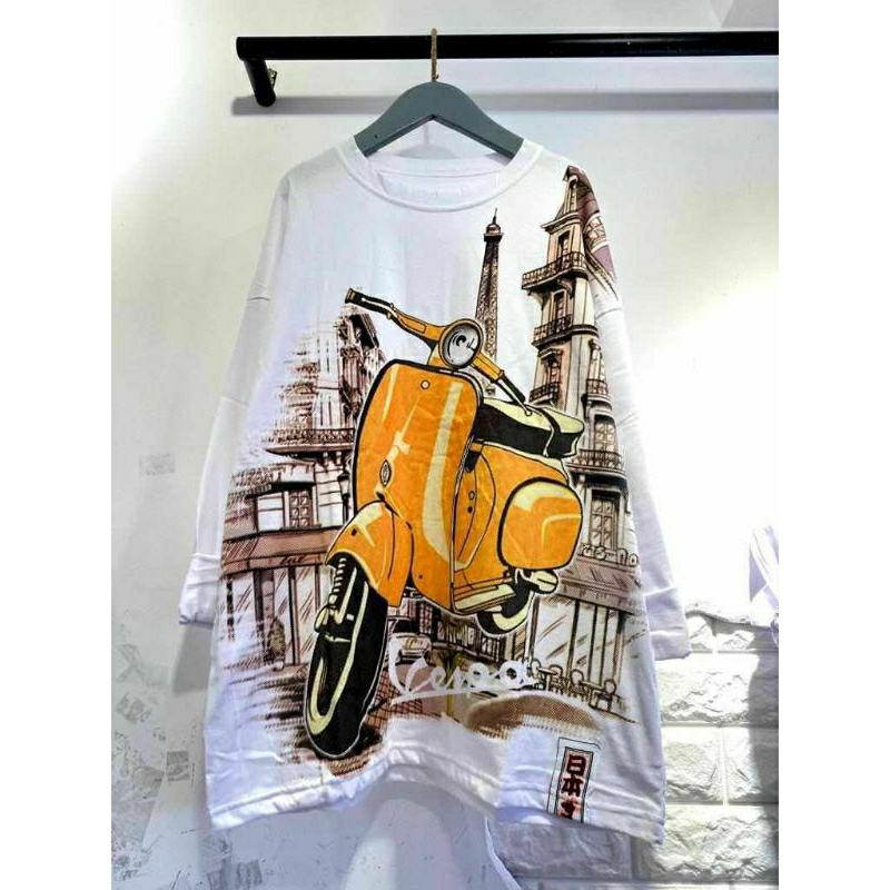 ATASAN KAOS REMAJA WANITA MODEL OVERSIZE MOTIF VESPA SABLON IMPORT
