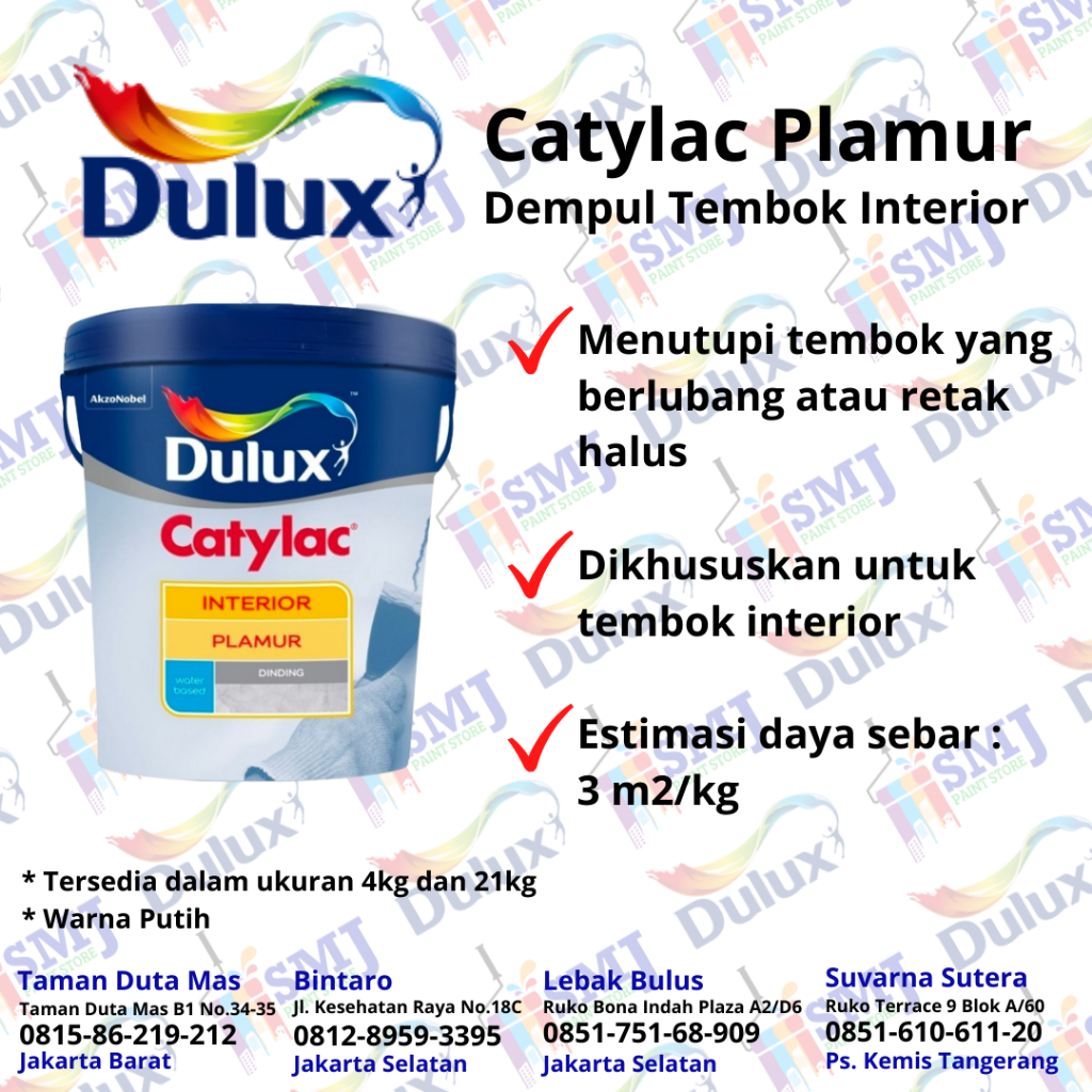 DEMPUL PLAMIR TEMBOK DULUX CATYLAC INTERIOR 5 KG