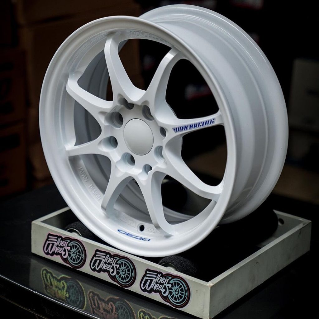 Velg Racing Mobil Volk Rays CE28 Ring 14 PCD 4x100/114 Lebar 5.5 ET 38 White (Set 4 Velg)