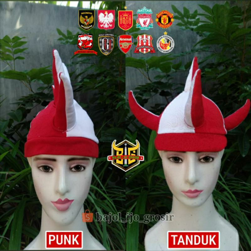 Topi PUNK / TANDUK Merah Putih POLANDIA SPANYOL LIVERPOL MU MADURA BALI UTD ARSENAL DELTRAS SEMEN PA
