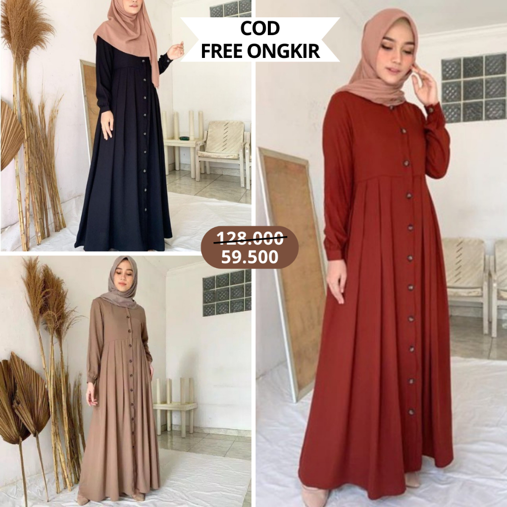 CUCI GUDANG Baju Gamis Fashion Maxi Midi Dress Wanita Muslim Terbaru 2023 Dewasa Remaja Kekinian Leb