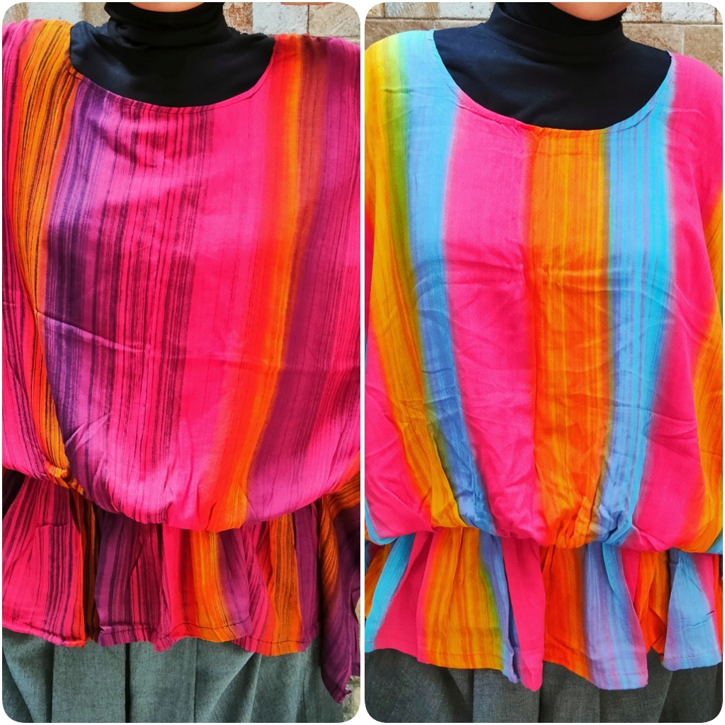 Atasan kelelawar jumbo Bali murah – 5XL, blouse kelelawar motif smoke salur bali  pakaian wanita , B