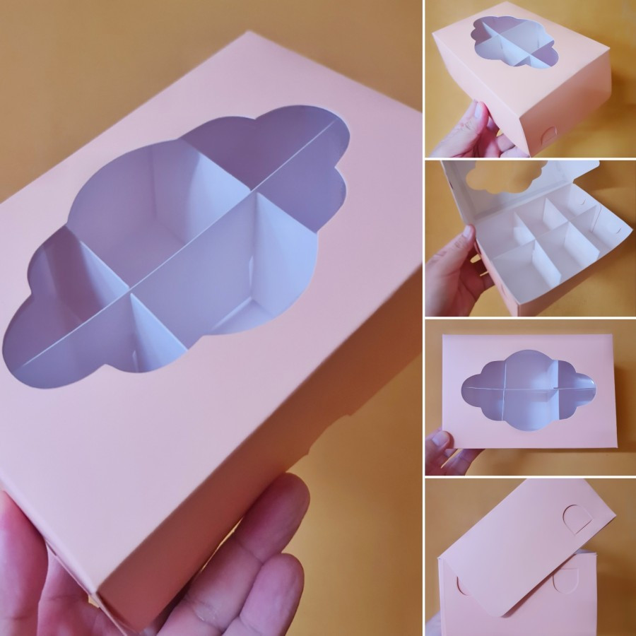 (12 Pcs) Kotak Cupcake Bolu Kukus Sekat 6 Dus Mochi Daifuku Brownies Pink Salem Kemasan Brownies 18x