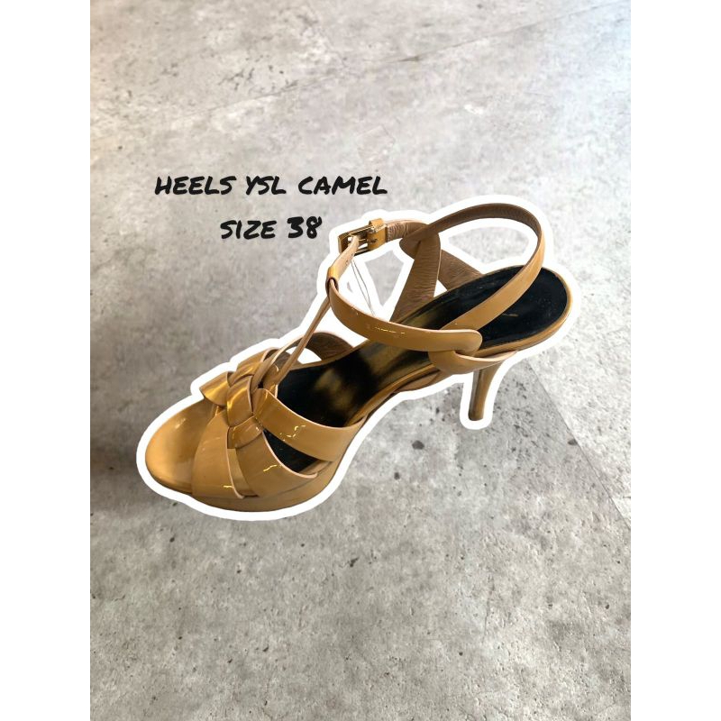 Heels wanita YSL camel