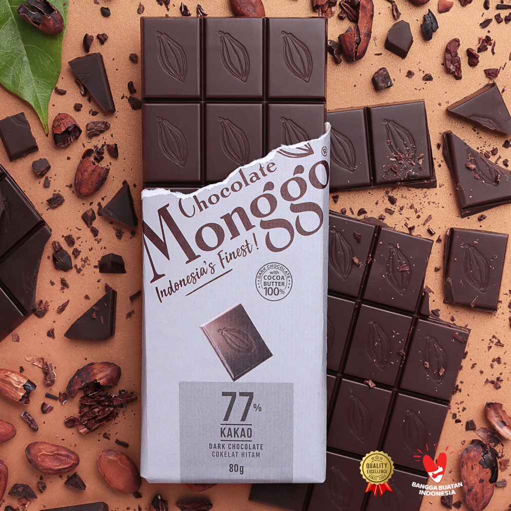 

Chocolate Monggo | Dark Chocolate 77% Cocoa 80gr | Coklat Murni 100% Kakao Butter | Cokelat Premium | Snack Sehat