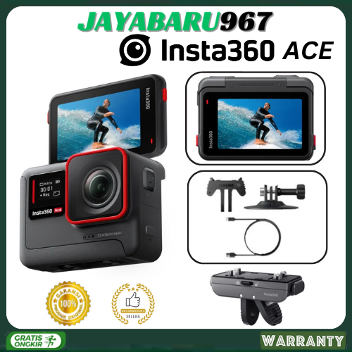 Kamera Aksi Insta360 Ace 48MP, 4K 60fps, Stabilisasi FlowState, Tahan Air 10m, Hitam