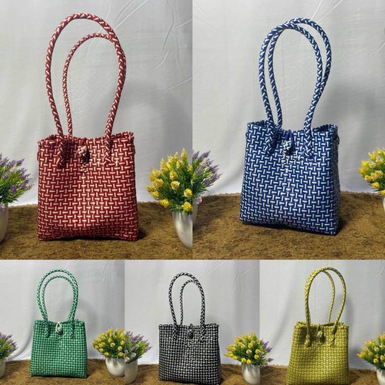 ART N39H Tas Jali Wanita Anyaman Plastik LURIK Warna Garis Putih  Tas Jalan Jalan Jali Anyaman  Tas 