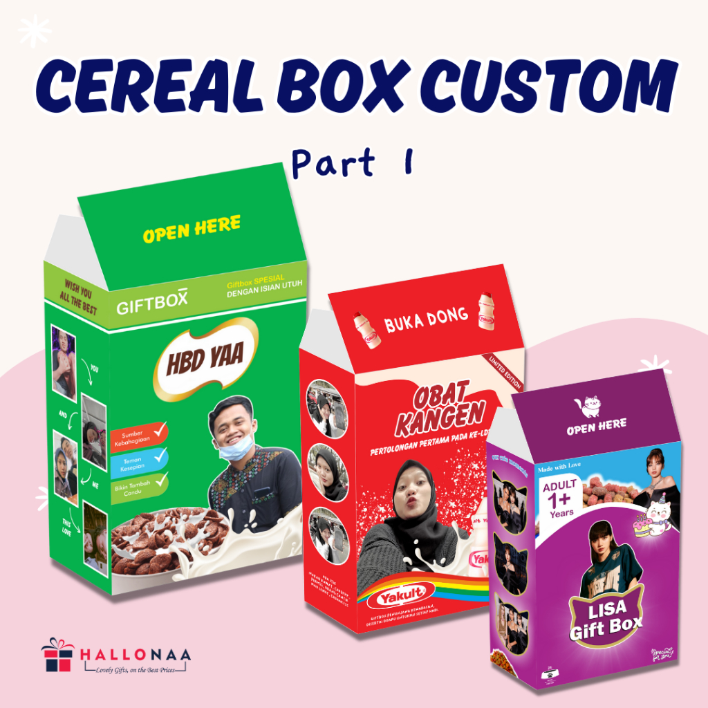 

CEREAL BOX CUSTOM / GIFT BOX CUSTOM / BOX KADO / TEMPAT KADO [Katalog 1 Hallonaastore]