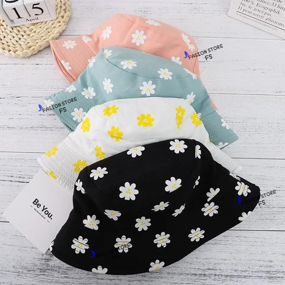 Topi bucket anak motif bunga matahari lucu topi ember unisex model kekinian pakai tali
