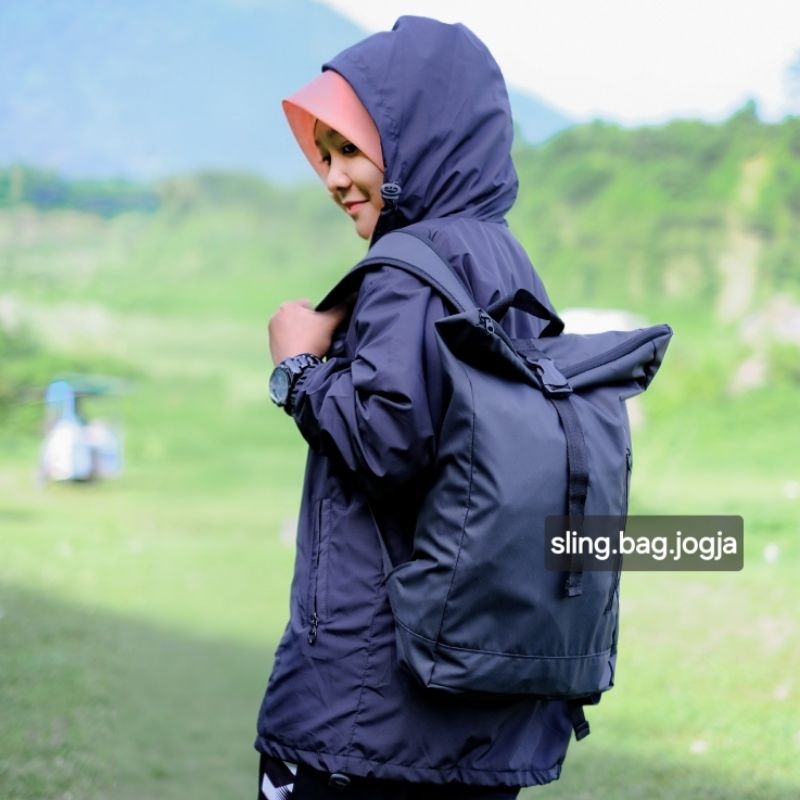 Tas Ransel Casual Watterproof Pria & Wanita Warna Hitam Polos