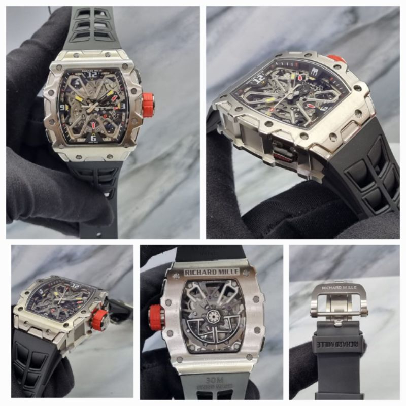 RM35-03 Silver Black Rubber Automatic Super Quality #jamtanganpria