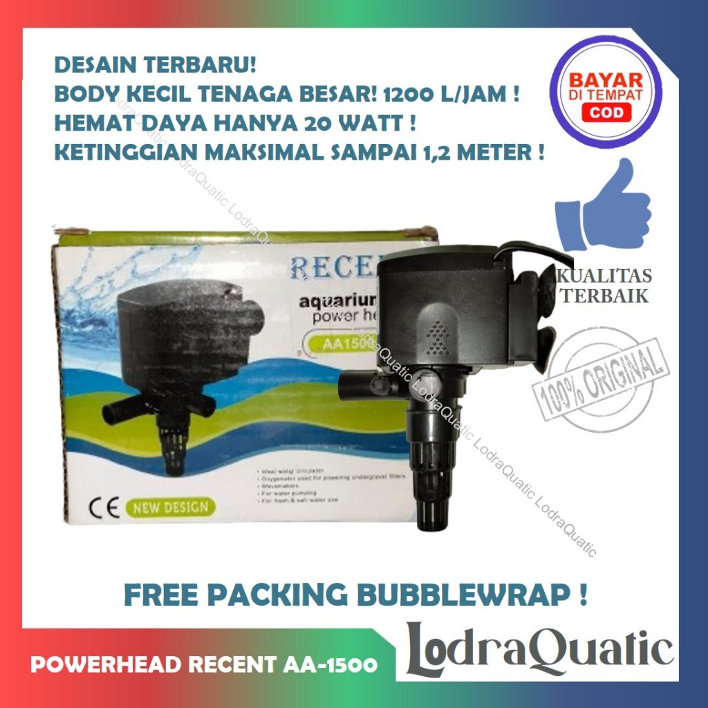 PROMO MURAH POMPA AIR AQUARIUM RECENT AA 1500 NAIK 1,2 METER 1200 LITER FILTER AQUARIUM KECIL POMPA 
