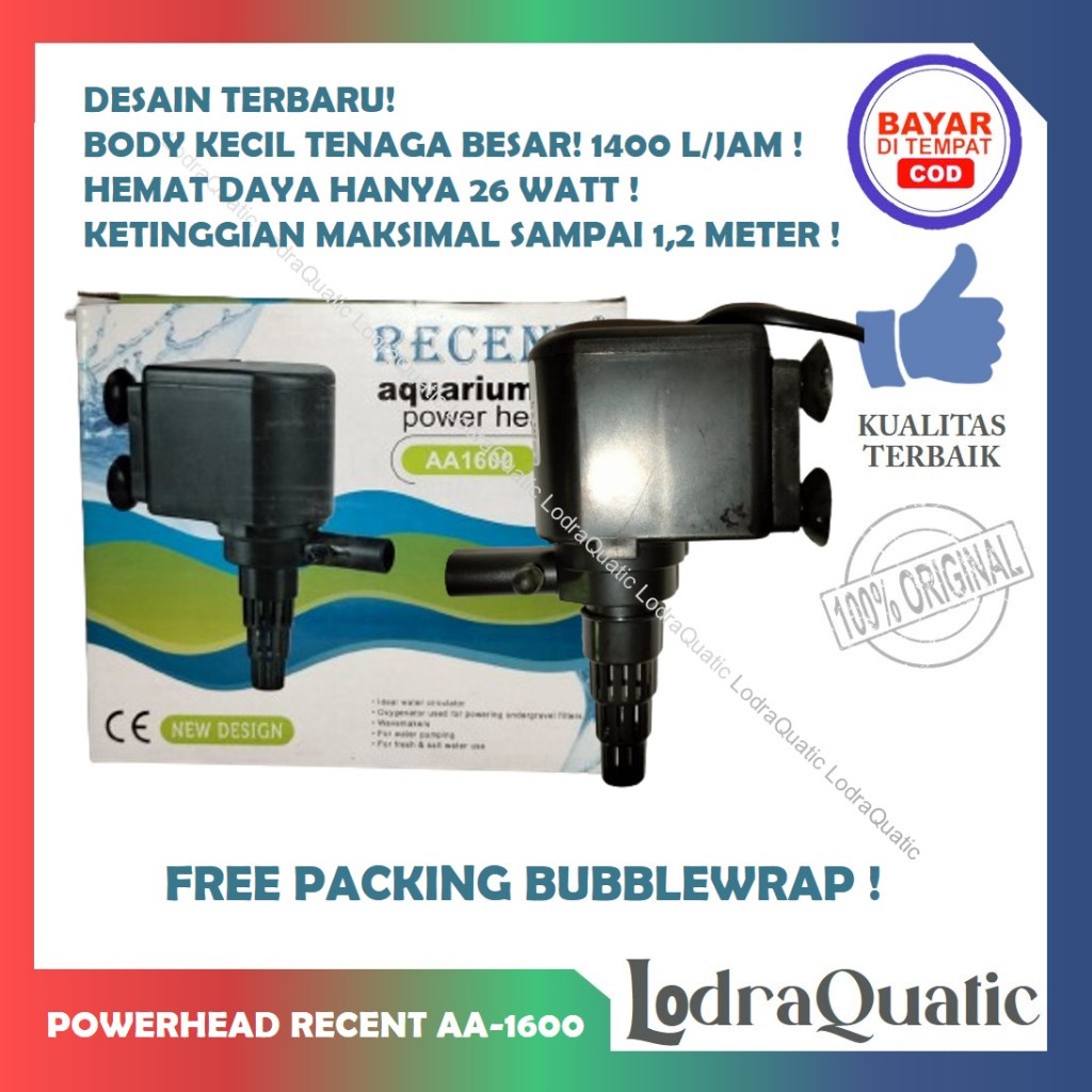 PROMO MURAH POMPA AIR AQUARIUM RECENT AA 1600 NAIK 1,2 METER 1400 LITER FILTER AQUARIUM KECIL POMPA 