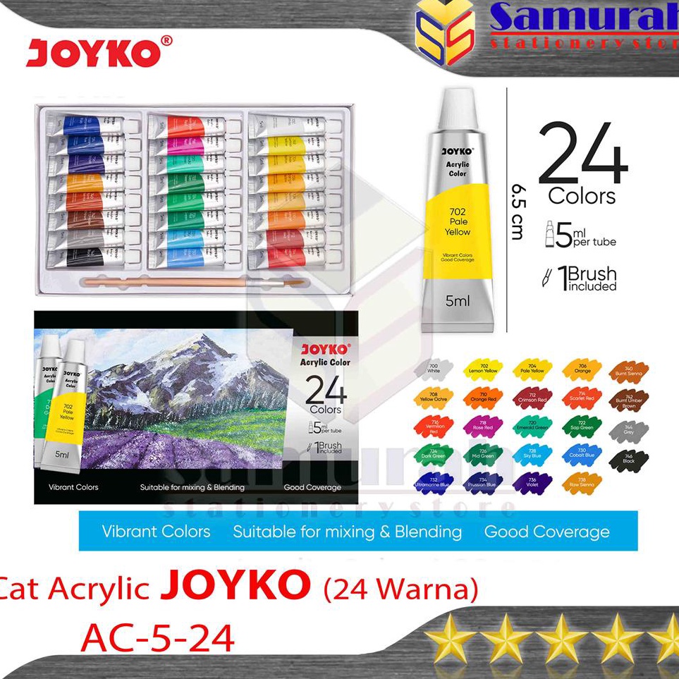 

Obral Harga Cat Akrylic Joyko ACC 5 isi 24 Warna Acrylic Color 24 w ACC512 1 set 24 Colours 5 ml