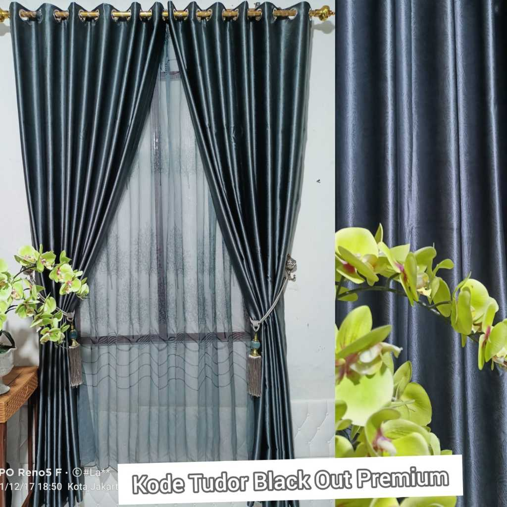 Gordyn Blackout Polos Motif Tudor Kualitas Premium - Free Tali Tasel