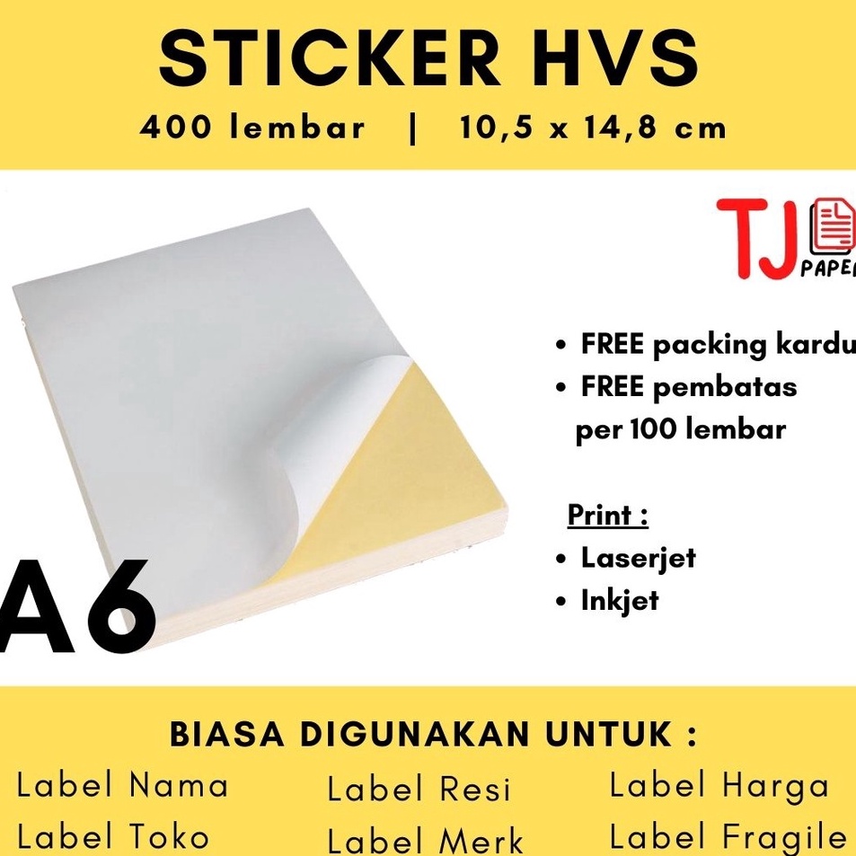 

Model Populer 4 lembar Sticker HVS A6 Lintec Sticker Doff Stiker Resi Print Resi Sticker Matte