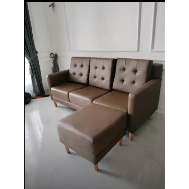 preloved pemakaian 1 bulan sofa 3 seater + 1 ruang tamu kantor bahan oscar coklat tua bekas