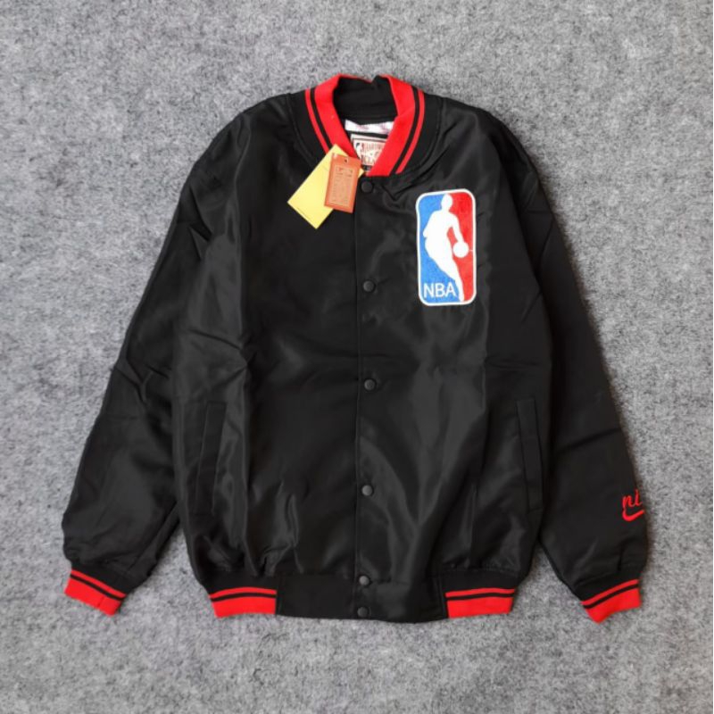 VARSITY JACKET BASEBALL NBA HITAM LOGO BORDIR PREMIUM QUALITY