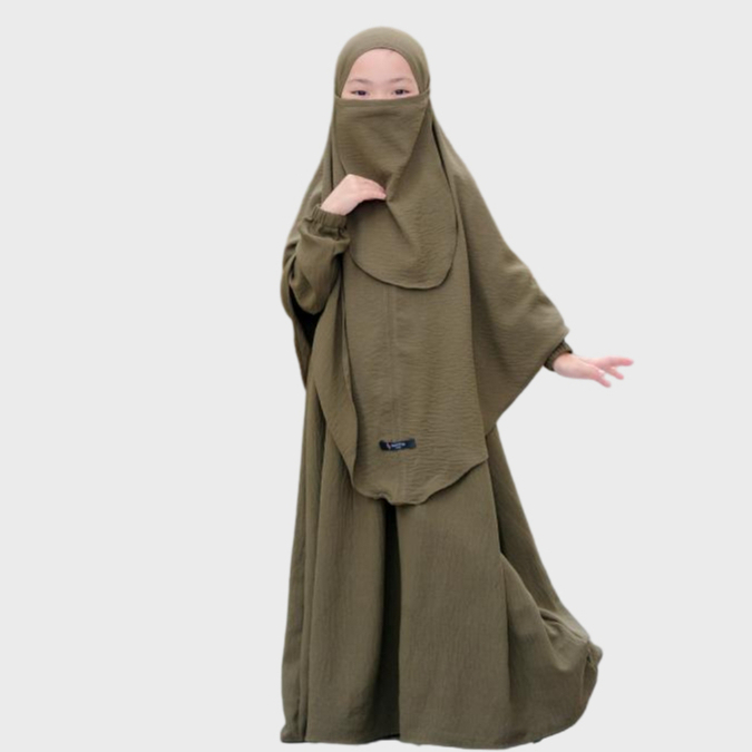 Salvina Kids Gamis Anak Syar’i Cadar Warna Army Inara Set