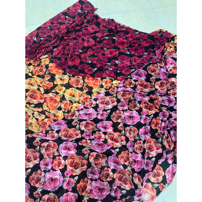 sifon bunga / bahan sifon motif bunga warna-warni best quality