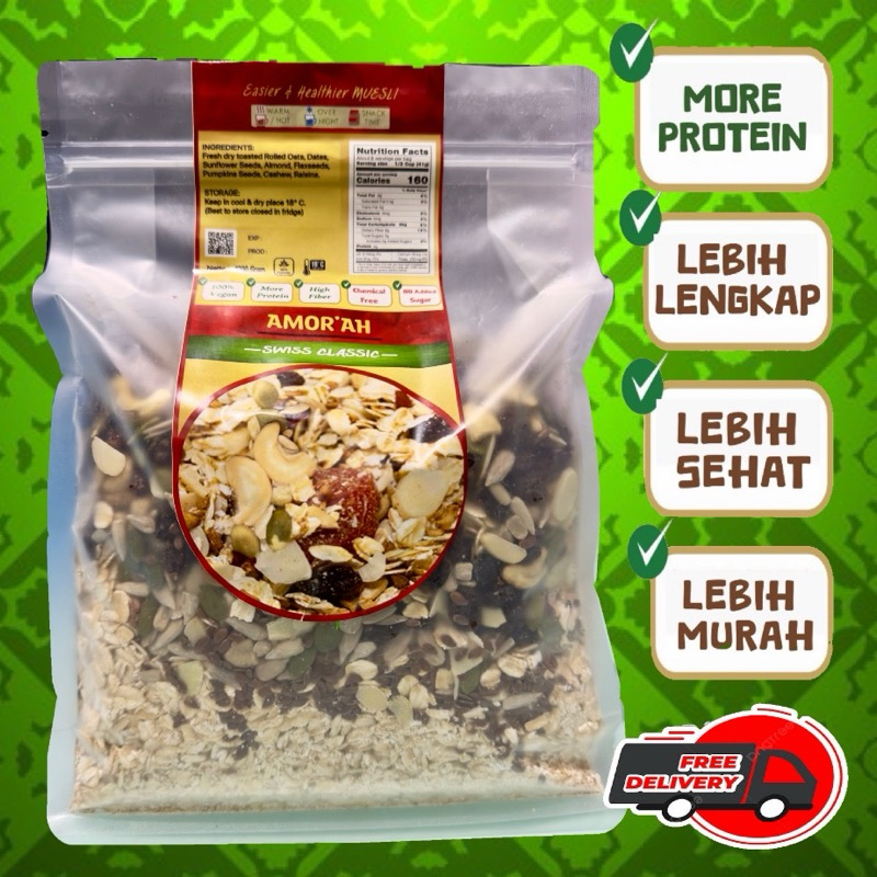 

NEW Muesli More Protein TERLENGKAP TERMURAH Swiss Classic 1kg / 500gr by AMORAH / AMOR’AH