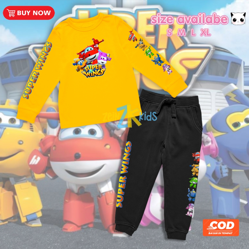 Setelan Kaos Jogger Anak Super Wings Characters / Setelan Jogger Anak Super Wings Cartoon