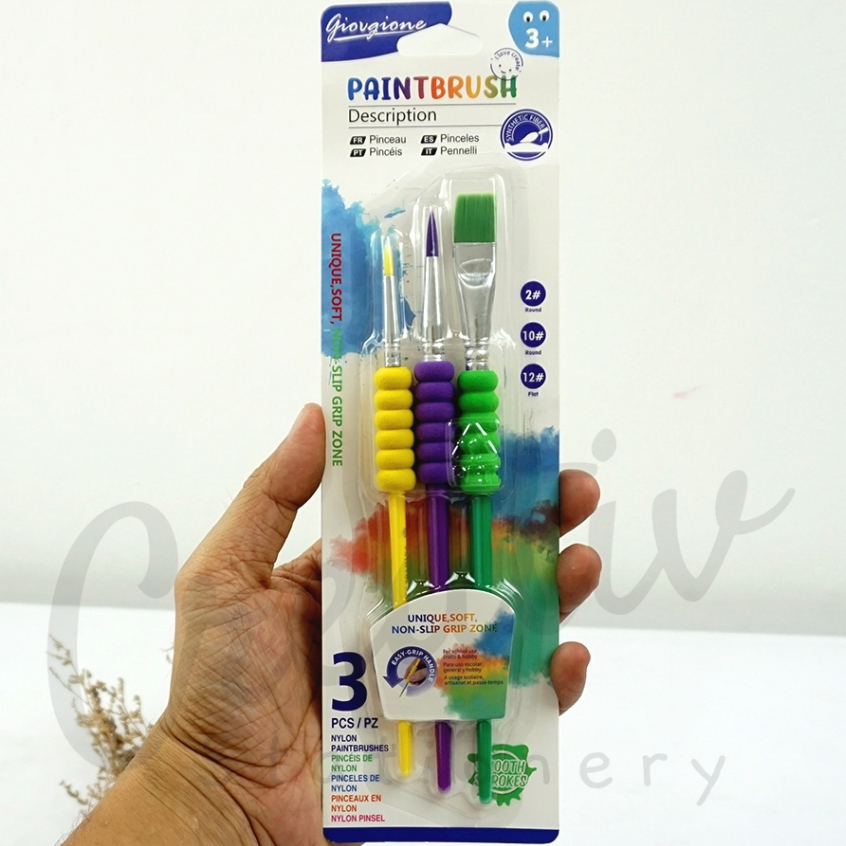 

GIORGIONE Art Brush With Handle 3 Pcs Round Flat Kuas Lukis Anak Set G-180-3A