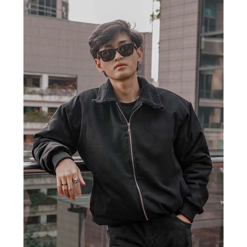 Famouse apparel Jaket Sherpa Pria - Lasket Black - Vintage Sherpa Jaket