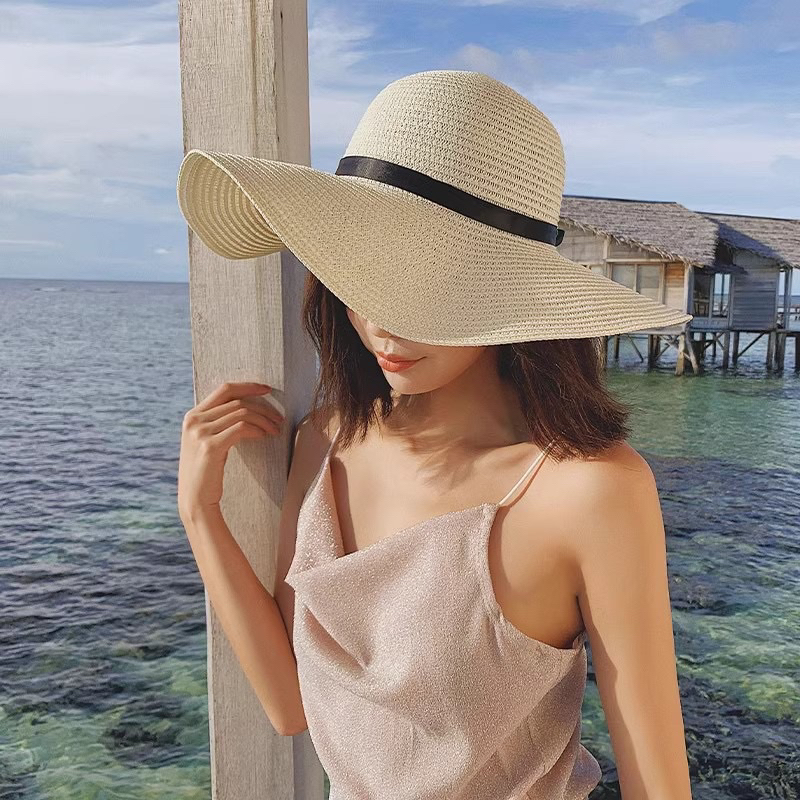 IU7 Topi Pantai Lebar Bahan Raffia PremiumTopi Wanita Korea / Topi Pantai Lebar / Topi Pantai Wanita