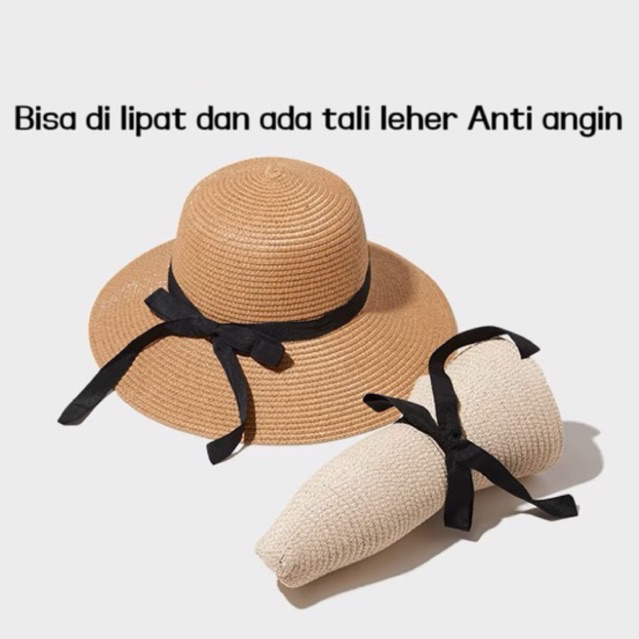Topi Pantai Lebar Bahan Raffia PremiumTopi Wanita Korea / Topi Pantai Lebar / Topi Pantai Wanita