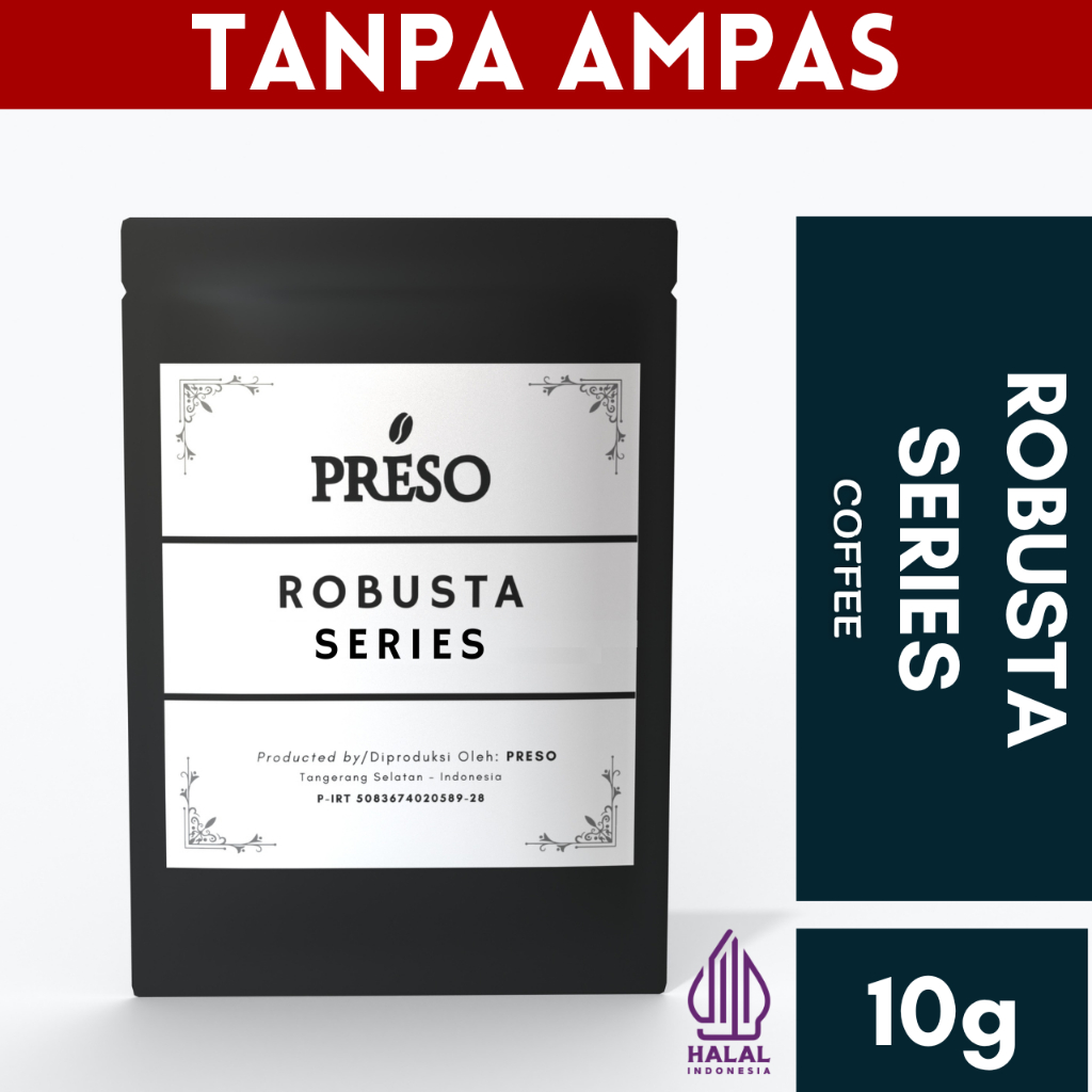 

PRESO Kopi Robusta Series Tanpa Ampas Celup Drip Bag Coffee 10g