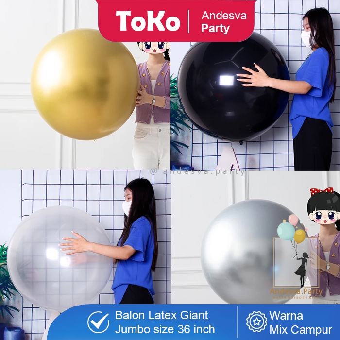 balon latex jumbo 36 inch / balon dekorasi 36 inch Jumbo / balon dekor warna elegan jumbo metalik