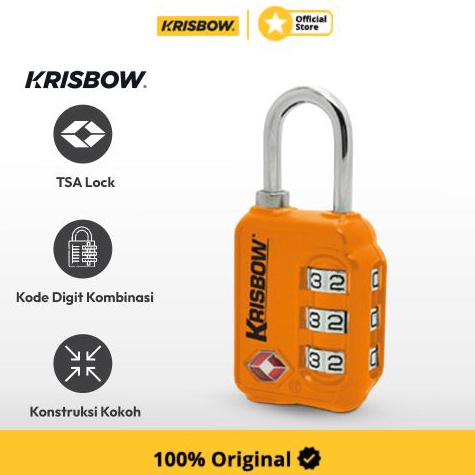 KODE H54G Krisbow Padlock Gembok Koper 3 Angka Zinc Alloy  Oranye