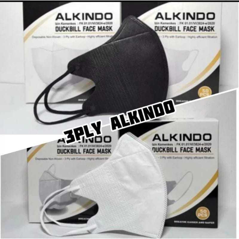 MASKER DUCKBILL ALKINDO HITAM GARIS EMBOS ISI 50