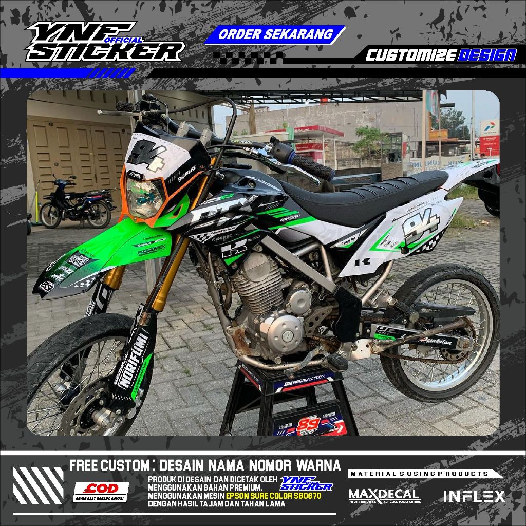 DECAL STICKER CUSTOM DTX KLX D-Tracker Kombinasi Crome Bahan Max Decal Putih Hijau