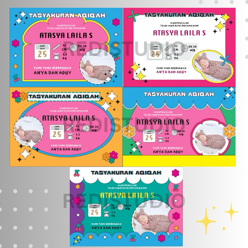 

DESAIN DESIGN KARTU, STIKER, STICKER AQIQAH CUSTOM KUSTOM