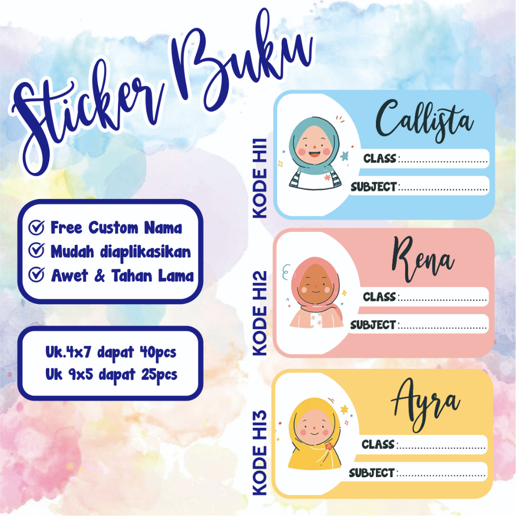 Sticker Nama Sekolah / Sticker Buku Sekolah / Sticker Buku Anak / Sticker Buku Sekolah Anak